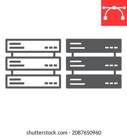 Data server line and glyph icon, database and hosting, computer server vector icon, vector graphics, editable stroke outline sign, eps 10.