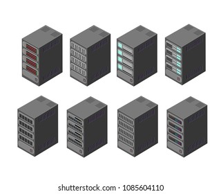 Isometric Set Server Equipment Isolated Background Stock Illustration ...