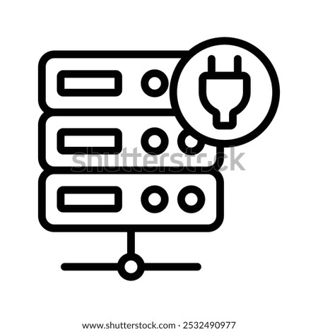 Data server with power plug denoting concept icon of database power