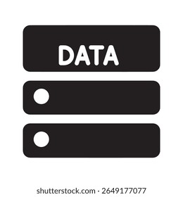 Ícone de armazenamento de servidor de dados representando um centro de informações de banco de dados para uma rede de computadores e uma infraestrutura de hospedagem on-line ícone de glifo sólido vetorial