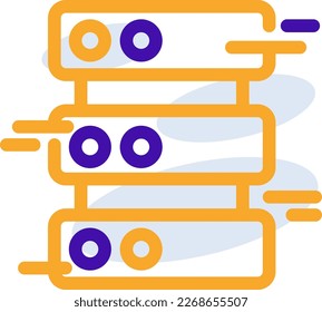 Das Symbol der Datenservertechnologie mit orangefarbenem violettem Rahmenstil. Konzept, digital, Daten, abstrakt, Netzwerk, Internet, Technik. Vektorgrafik