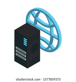 data server tower with sphere browser vector illustration design