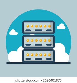 Data servers amidst clouds backdrop flat design Illustration