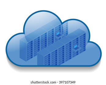 data servers in cloud icon, cloud computing icon, vector illustration