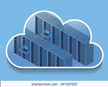 data servers in cloud icon, cloud computing icon, vector illustration