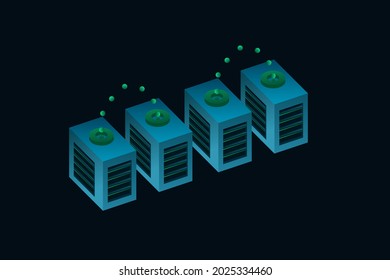 Data servers connecting sending information Isometric 3d vector illustration