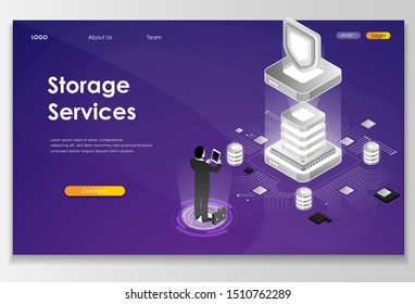 Data services concept. Safety social global integrated security. Virtual key support. Web banner, flat isometric vector illustration.