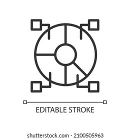 Data set analytics linear pixel perfect icon. Information structure researching. Thin line customizable illustration. Contour symbol. Vector isolated outline drawing. Editable stroke. Arial font used