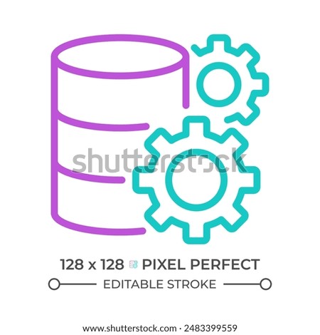Data settings two color line icon. Database configurations. Storage adjustment. Digital record of files bicolor outline symbol. Duotone linear pictogram. Isolated illustration. Editable stroke