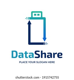 Data share vector logo template. This design use flash disk symbol. Suitable for technology.