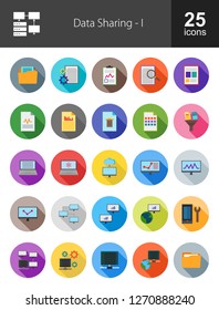 Data Sharing Flat Long Shadow Icons