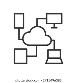 Icono de intercambio de datos en diseño de línea. intercambio de nube, intercambio de datos, dispositivos conectados en el Vector de fondo blanco. Icono de trazo editable para compartir datos