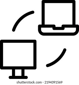 Icono De Intercambio De Datos Con Estilo De Esquema, Signo De Redes Y Símbolo Aislado En Fondo Blanco