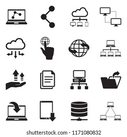 Data Sharing Icons. Black Flat Design. Vector Illustration. 