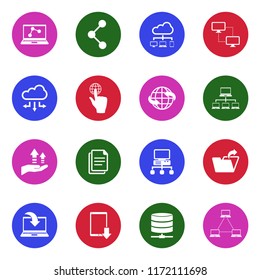 Data Sharing Icons. White Flat Design In Circle. Vector Illustration. 