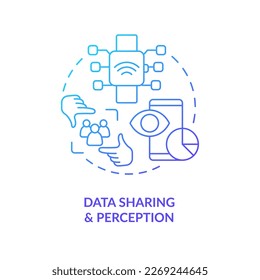 Icono de concepto de degradado azul de percepción y uso compartido de datos. Mejorar la experiencia de los usuarios. Difundir información en línea sobre la idea abstracta de la ilustración de la línea delgada. Dibujo de contorno aislado. Se usa una fuente Myriad Pro-Bold