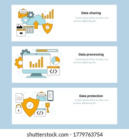 Data sharing, Data processing, Data protection. Vector template for website, mobile website, landing page, ui.