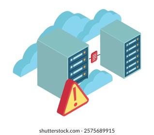 Data sharing through the cloud, lack of security in data sharing. Attention and alert to computer system using cloud server. vector illustration.