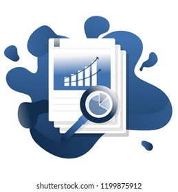 Data sheet and graph icon flat with fluid shapes background vector design. For presentation, poster, infographic and web banner.