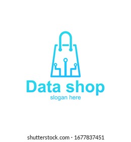 Data shop logo, bag and link data, electronic logo. Vector Shopping Bag isolated on white background