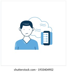 Data smog flat icon. Information overload. Overwhelmed individuals brain and system. Unsatisfied situation. Too much information concept. Vector illustration
