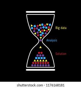 Data Sorting in hourglass. From Chaos to System. Big data analysis. Smart system vector illustration