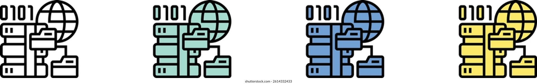 data source icon. Outline, Green, Blue and Yellow Style Design Isolated On White Background