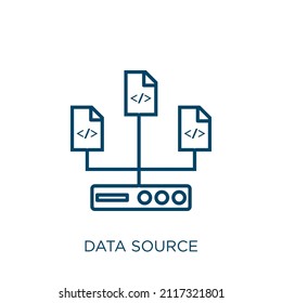 data source icon. Thin linear data source outline icon isolated on white background. Line vector data source sign, symbol for web and mobile