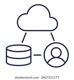 Data source line icon. Cloud, database and user logo for web and mobile. Information Technology and Software Computing concept. Symbol on white background. Editable vector stroke. Pixel Perfect.