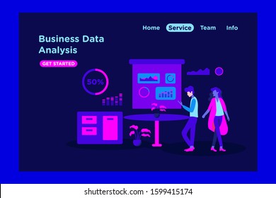 Data statistic analysis tiny people flat design vector illustration can use for landing page, web, mobile, app, banner, flyer, poster