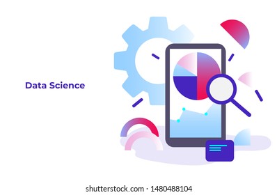 Data statistic concept illustration.  Web banner flat design. 