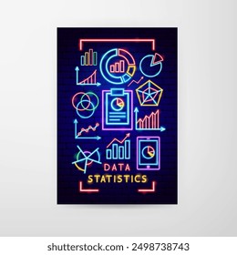 Data Statistics Neon Flyer. Vector Illustration of Analytics Promotion Concept.
