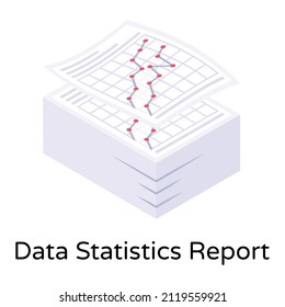 Data statistics reports isometric icon, business documents 

