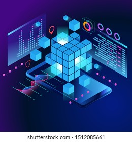 Data statistics Web Banner. Data visualization concept. 3d isometric vector illustration. Page template. 