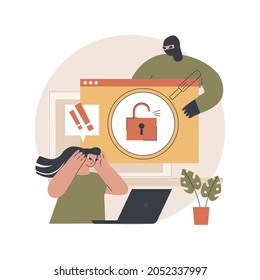 Data stealing malware abstract concept vector illustration. Data protection, stealing private information, internet security, malware installation, hacker attack, cyber crime abstract metaphor.