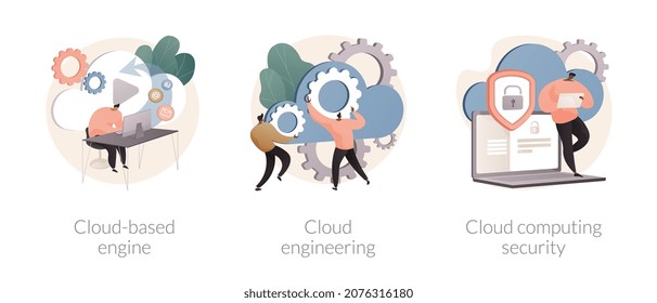 Data storage abstract concept vector illustration set. Cloud based engine, cloud-native software development and engineering, network computing security, storage access abstract metaphor.