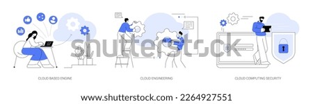 Data storage abstract concept vector illustration set. Cloud based engine, cloud-native software development and engineering, network computing security, storage access abstract metaphor.