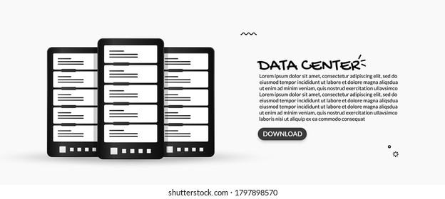 Concepto de almacenamiento de datos y centro de datos, ilustraciones del servidor de grandes datos