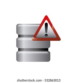 data storage center with warning sign icon over white background. colorful design. vector illustration