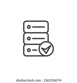 Data storage check completed line icon. linear style sign for mobile concept and web design. Database Server check outline vector icon. Symbol, logo illustration. Pixel perfect vector graphics