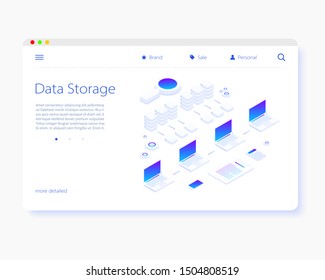 Data storage Cloud. isometry vector illustration. The concept of data Storage and processing. Sort and search. Transmission and processing of information. Simple 3D design. Template for web design.