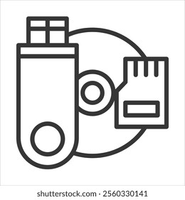 Data Storage Devices Outline Icon Vector Illustration