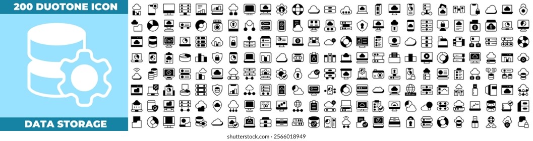 Data Storage Duotone Editable Icons set. Vector illustration in modern thin duotone style of data storage icons: cloud computing, IT manager, big data, etc