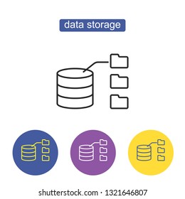 Data Storage with files line Icon. Database sign isolated Illustration on white background. Editable stroke.