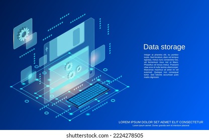 Data storage flat 3d isometric vector concept illustration