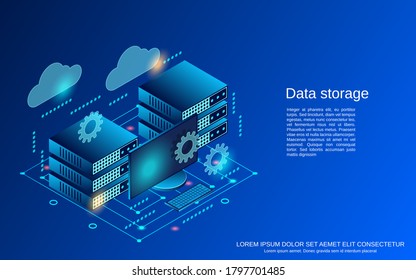 Data storage flat isometric vector concept illustration