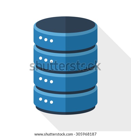 Data storage icon with long shadow on white background