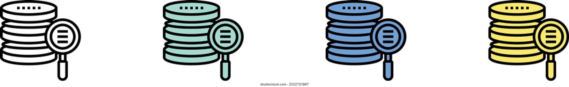 Datenspeichersymbol. Kontur, Design im grünen, blauen und gelben Stil einzeln auf weißem Hintergrund