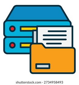 Data storage icon via memory and file folders