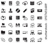 Data Storage Icons. Black Flat Design. Vector Illustration.